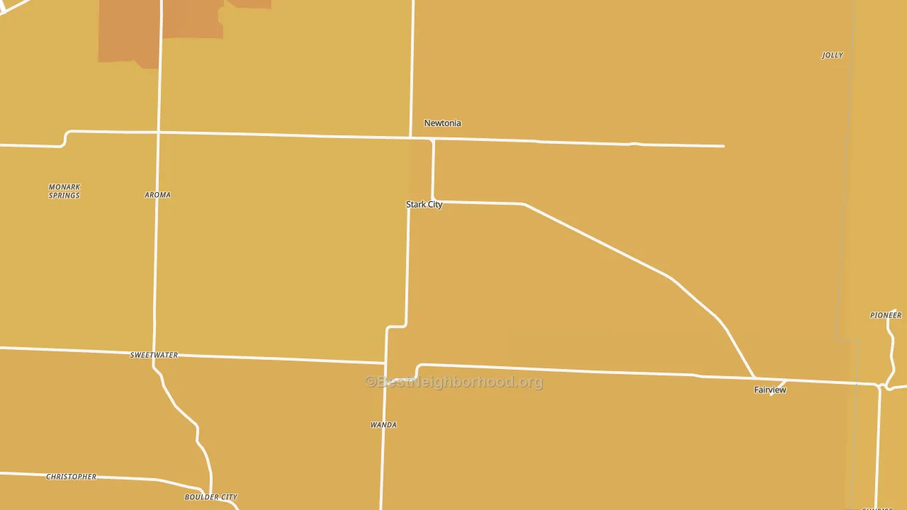 Map of the best neighborhoods in the Newtonia area, with better matches in green and worse matches in red