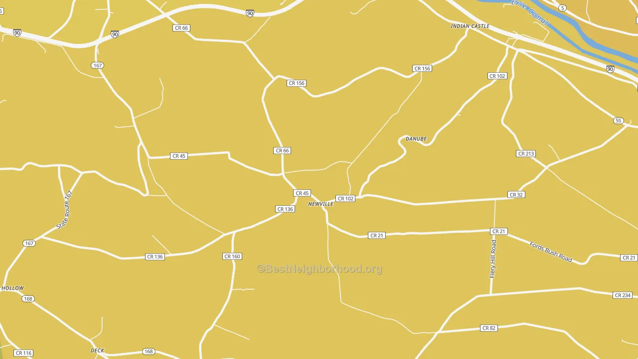 Map of the best neighborhoods in the Newville area, with better matches in green and worse matches in red