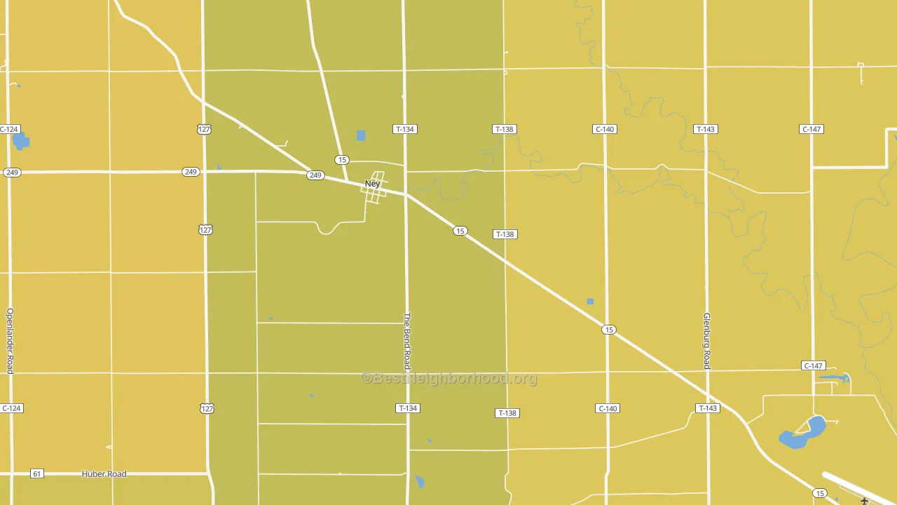 Map of the best neighborhoods in the Ney area, with better matches in green and worse matches in red