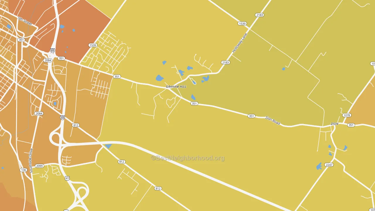 Map of the best neighborhoods in the Niagara area, with better matches in green and worse matches in red