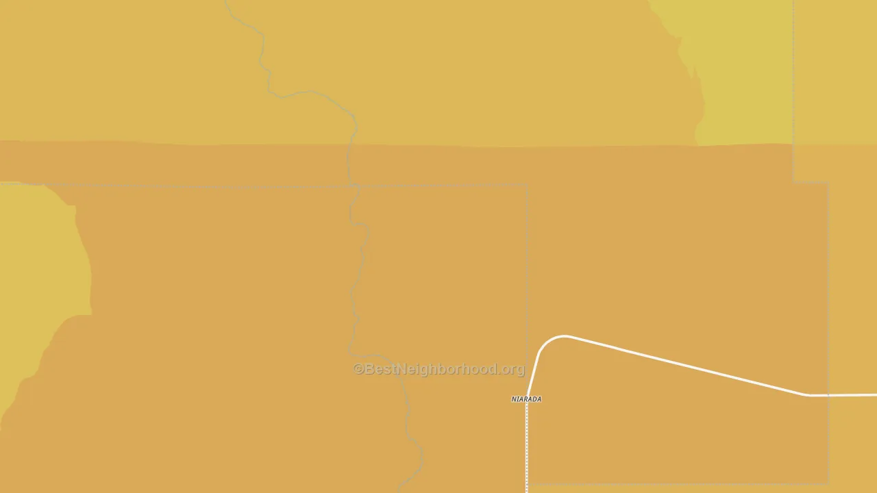 Map of the best neighborhoods in the Niarada area, with better matches in green and worse matches in red