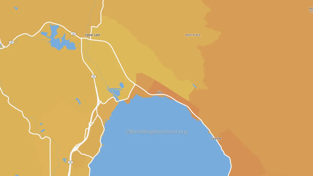 Map of the best neighborhoods in the Nice area, with better matches in green and worse matches in red