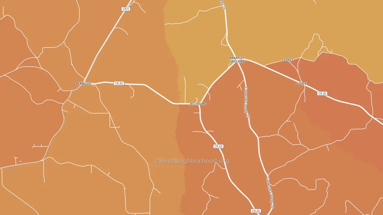 Map of the best neighborhoods in the Nichburg area, with better matches in green and worse matches in red