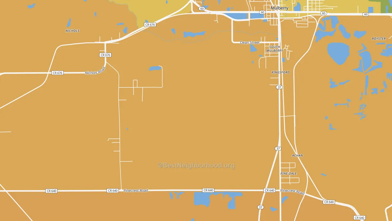 Map of the best neighborhoods in the Nichols area, with better matches in green and worse matches in red