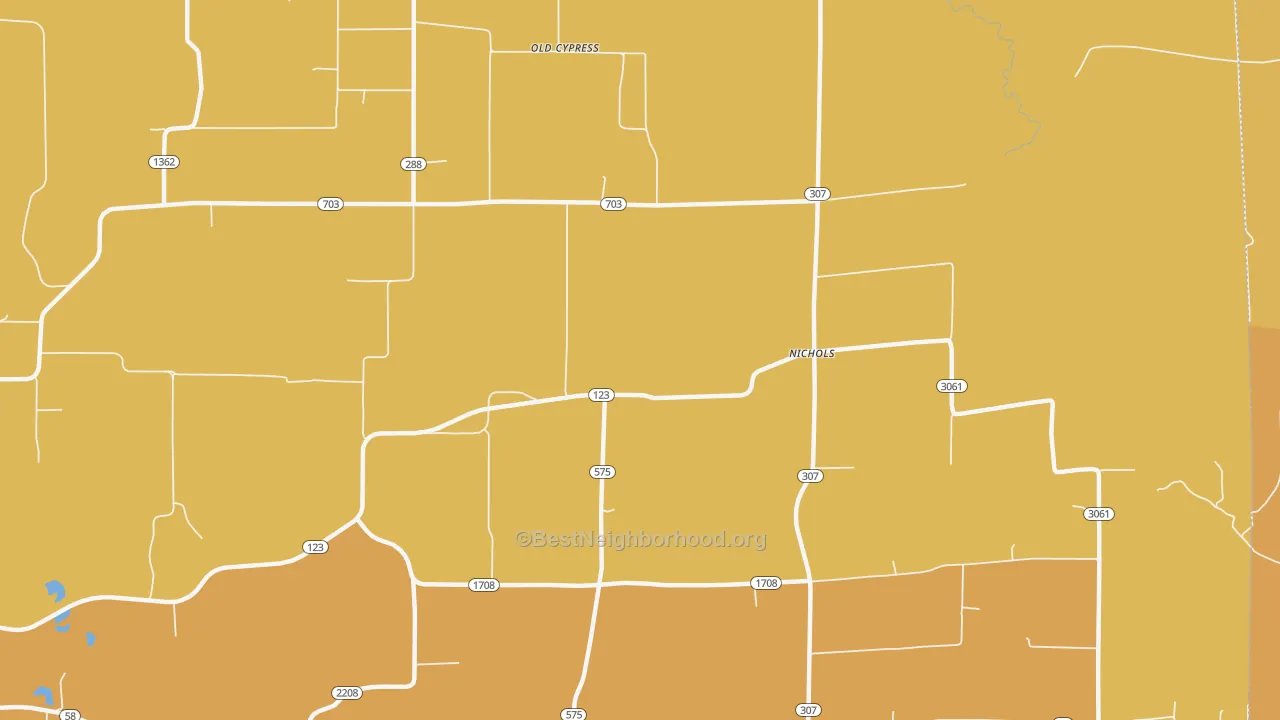 Map of the best neighborhoods in the Nichols area, with better matches in green and worse matches in red