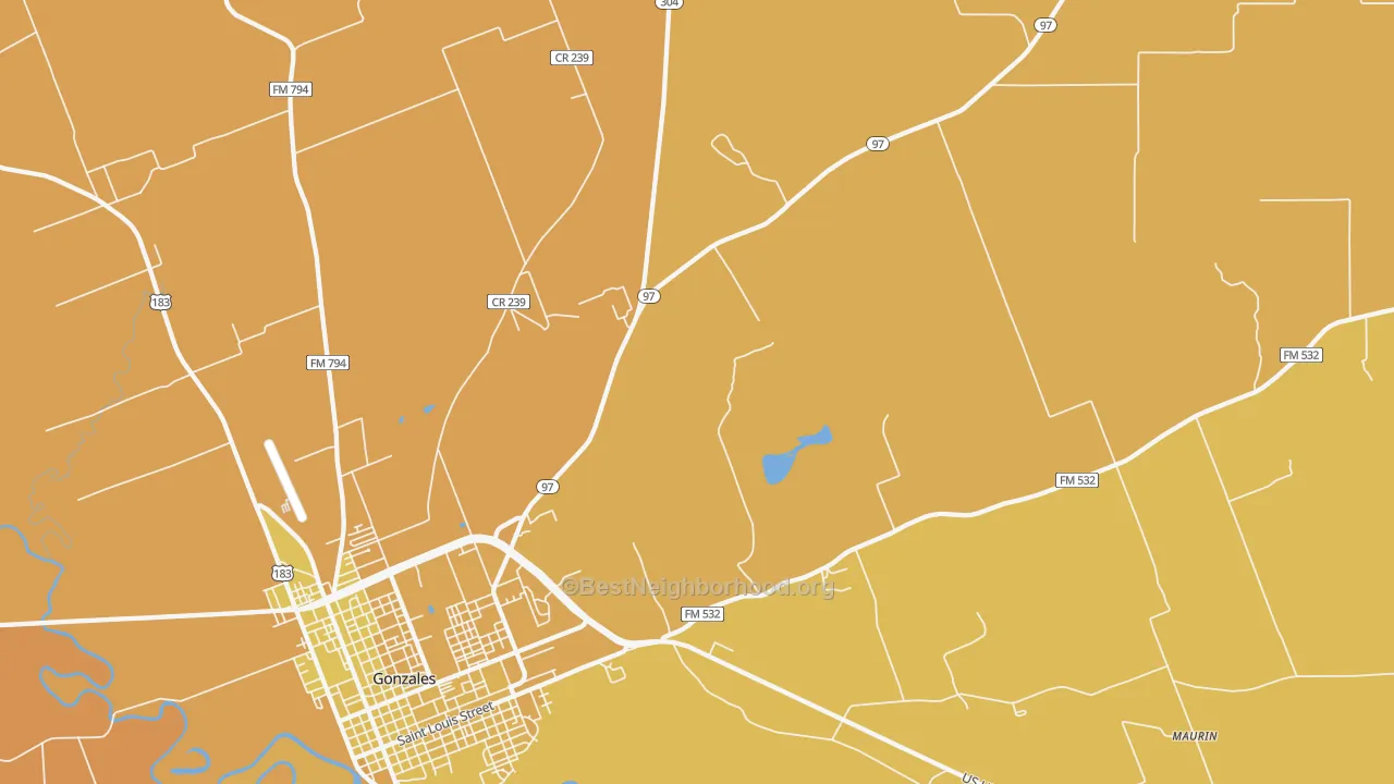 Map of the best neighborhoods in the Nickel area, with better matches in green and worse matches in red