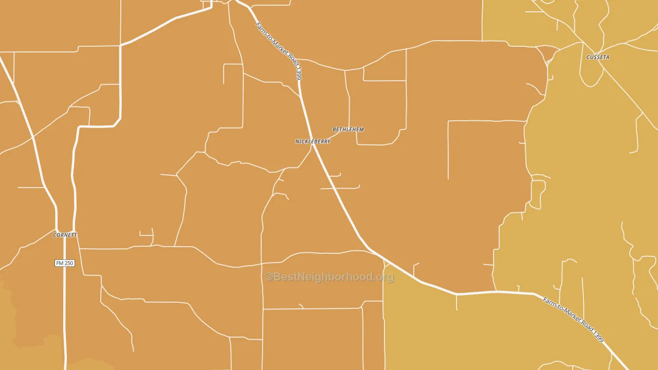 Map of the best neighborhoods in the Nickleberry area, with better matches in green and worse matches in red