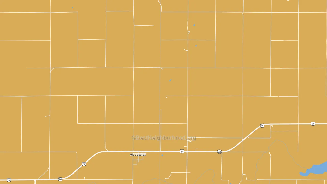 Map of the best neighborhoods in the Nicodemus area, with better matches in green and worse matches in red