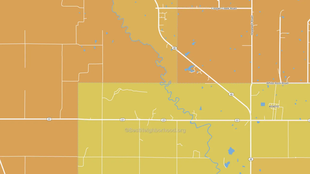 Map of the best neighborhoods in the Nida area, with better matches in green and worse matches in red