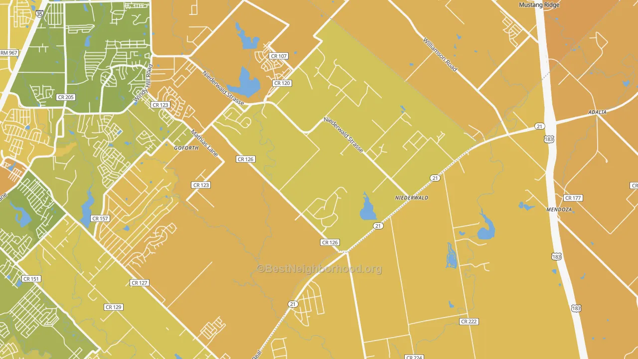 Map of the best neighborhoods in the Niederwald area, with better matches in green and worse matches in red