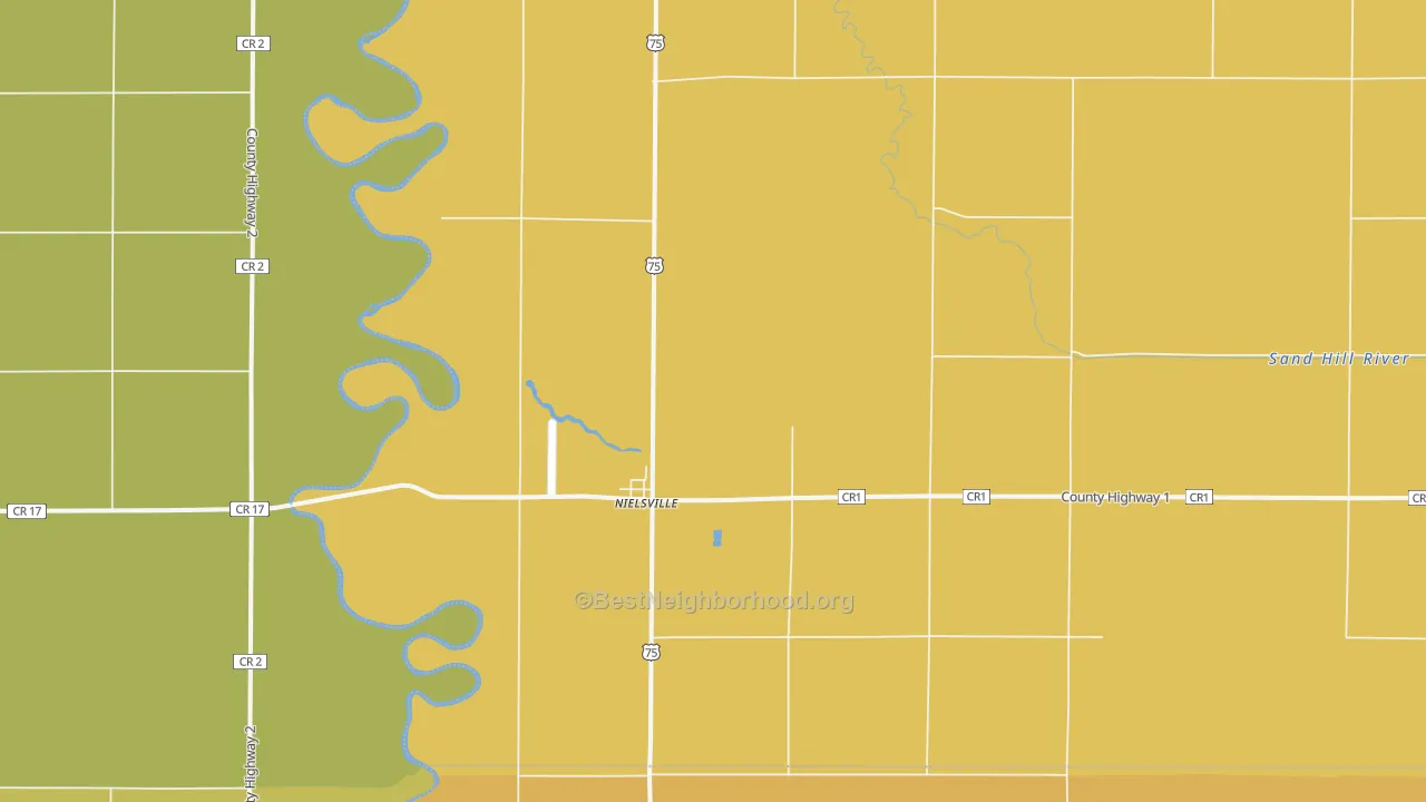 Map of the best neighborhoods in the Nielsville area, with better matches in green and worse matches in red