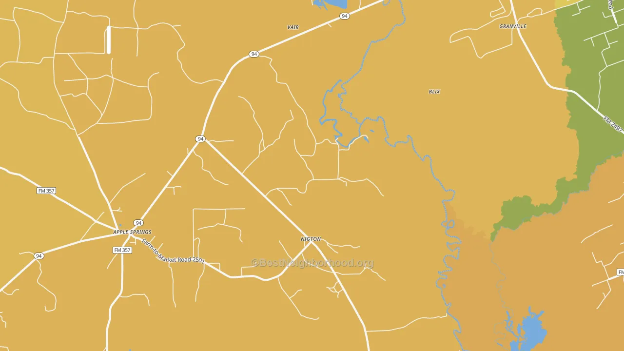 Map of the best neighborhoods in the Nigton area, with better matches in green and worse matches in red