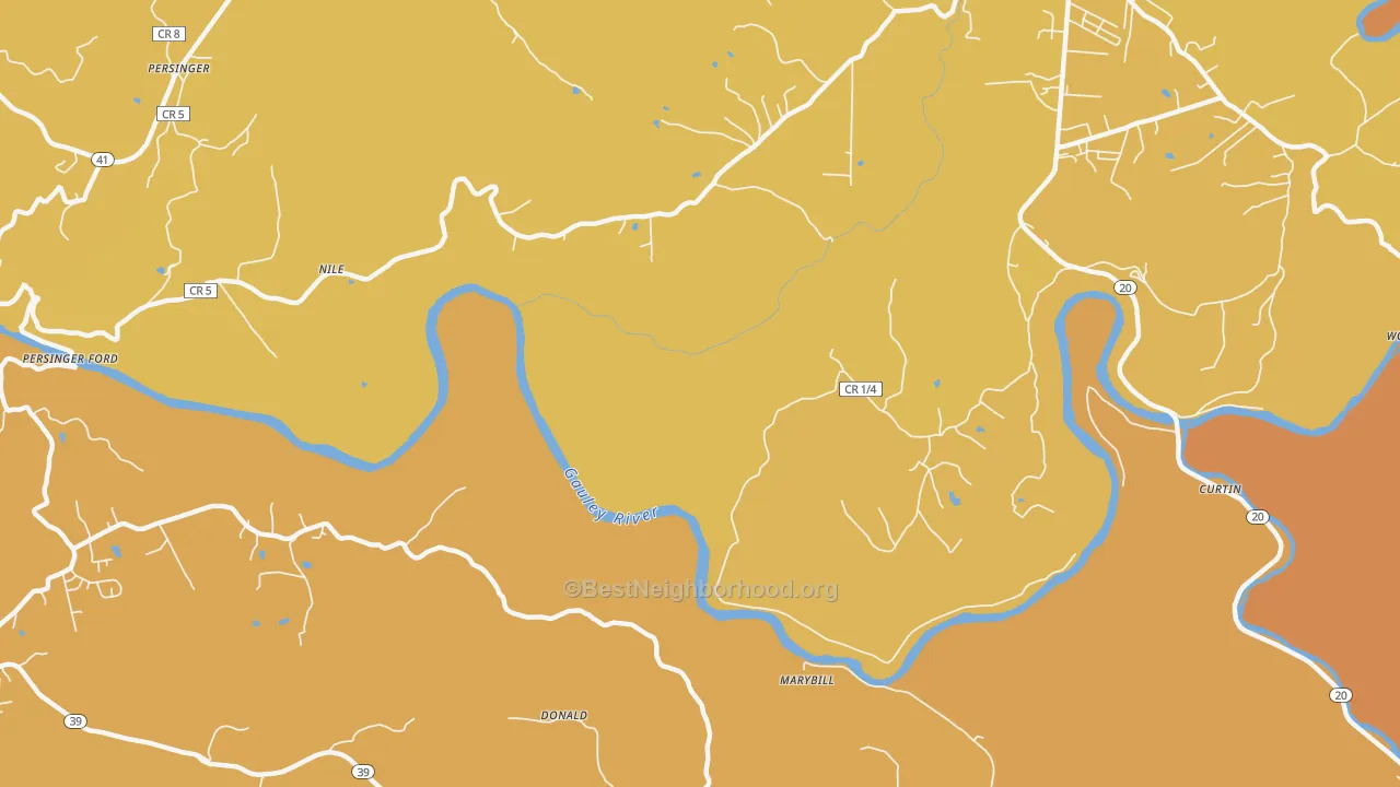 Map of the best neighborhoods in the Nile area, with better matches in green and worse matches in red