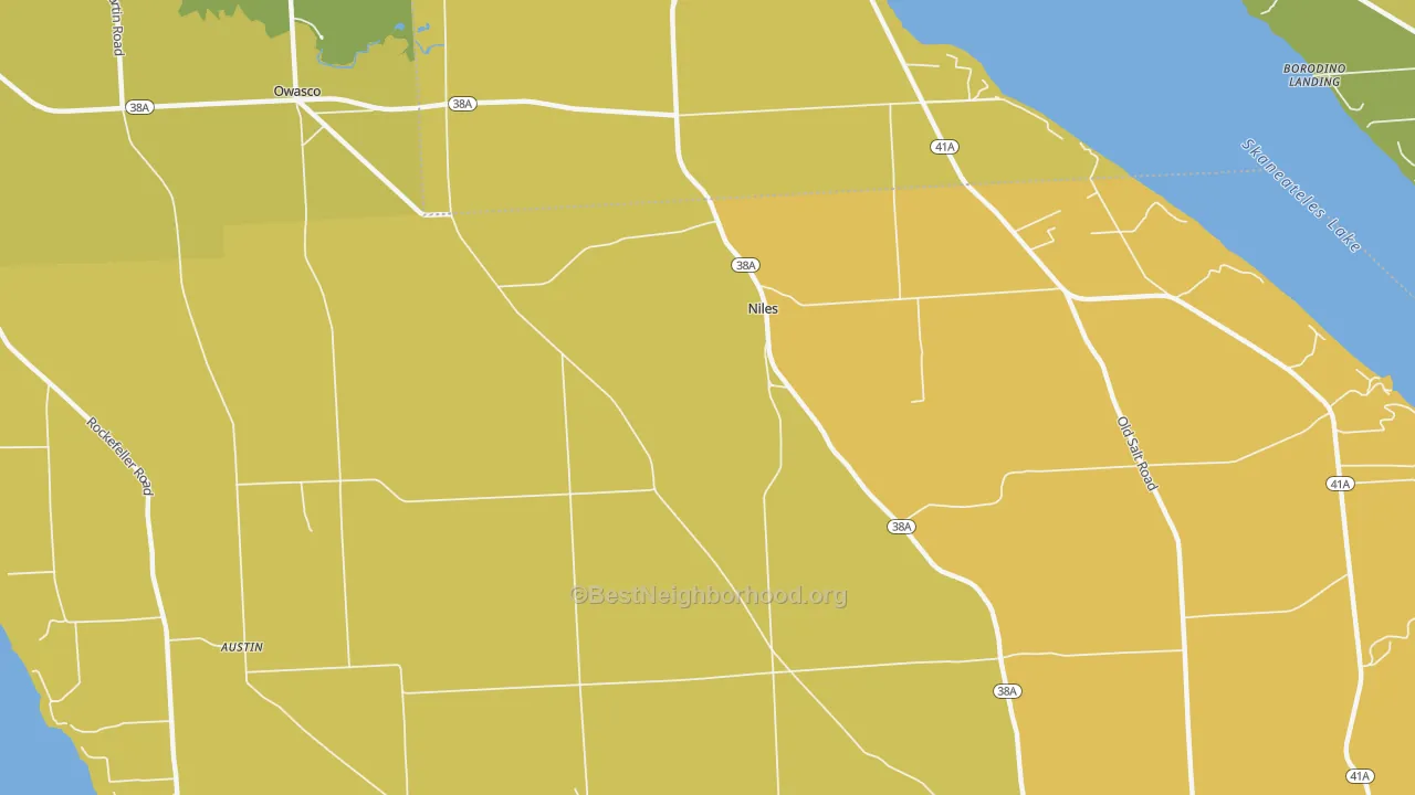 Map of the best neighborhoods in the Niles area, with better matches in green and worse matches in red