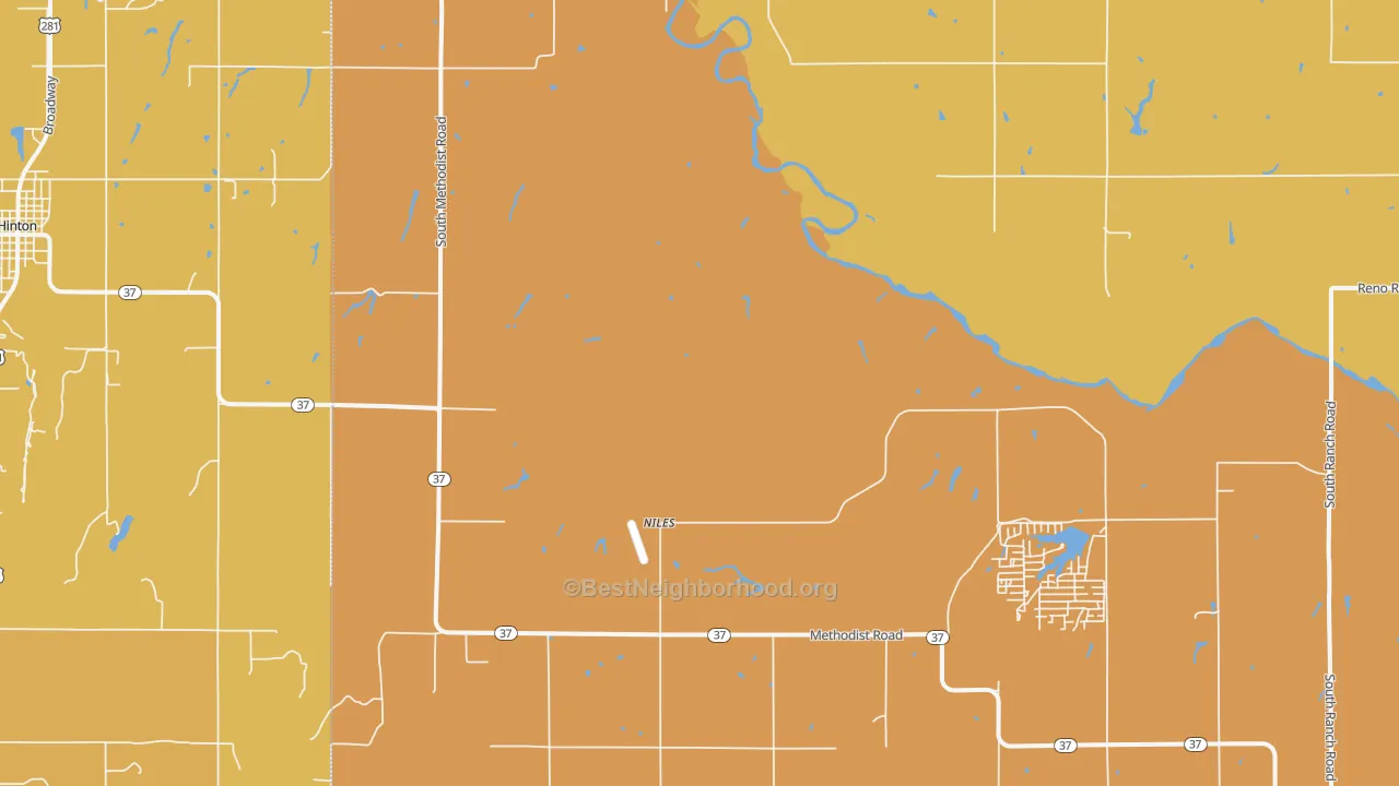 Map of the best neighborhoods in the Niles area, with better matches in green and worse matches in red