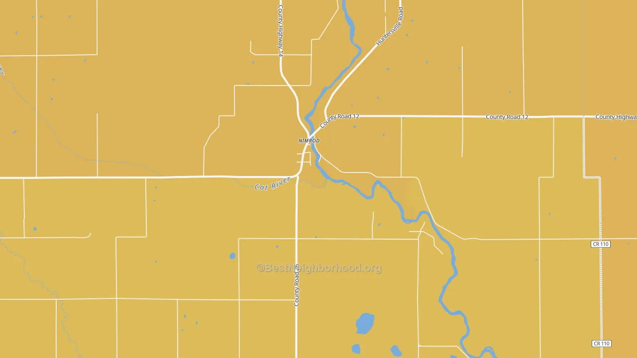 Map of the best neighborhoods in the Nimrod area, with better matches in green and worse matches in red