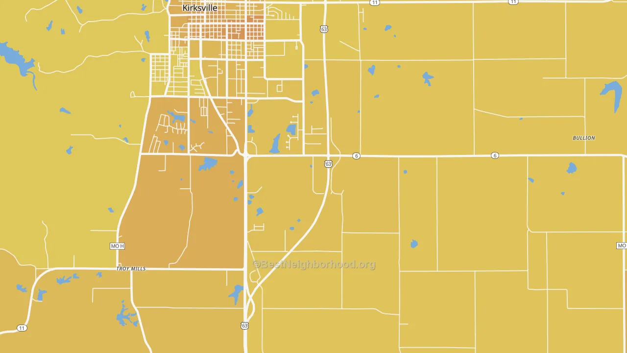 Map of the best neighborhoods in the Nind area, with better matches in green and worse matches in red