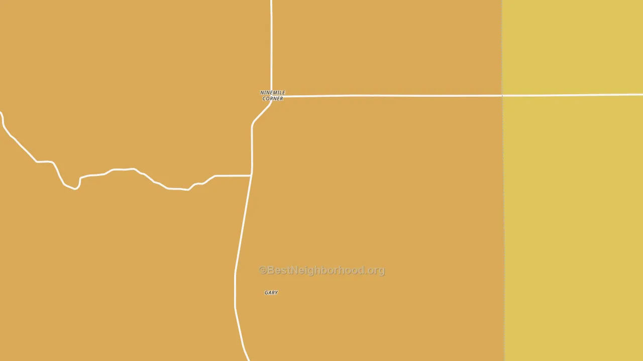 Map of the best neighborhoods in the Ninemile Corner area, with better matches in green and worse matches in red