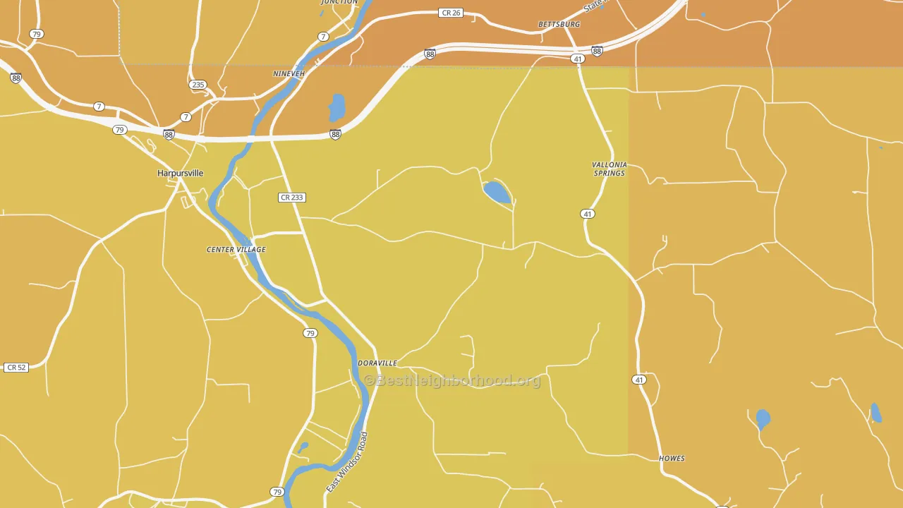 Map of the best neighborhoods in the Nineveh area, with better matches in green and worse matches in red