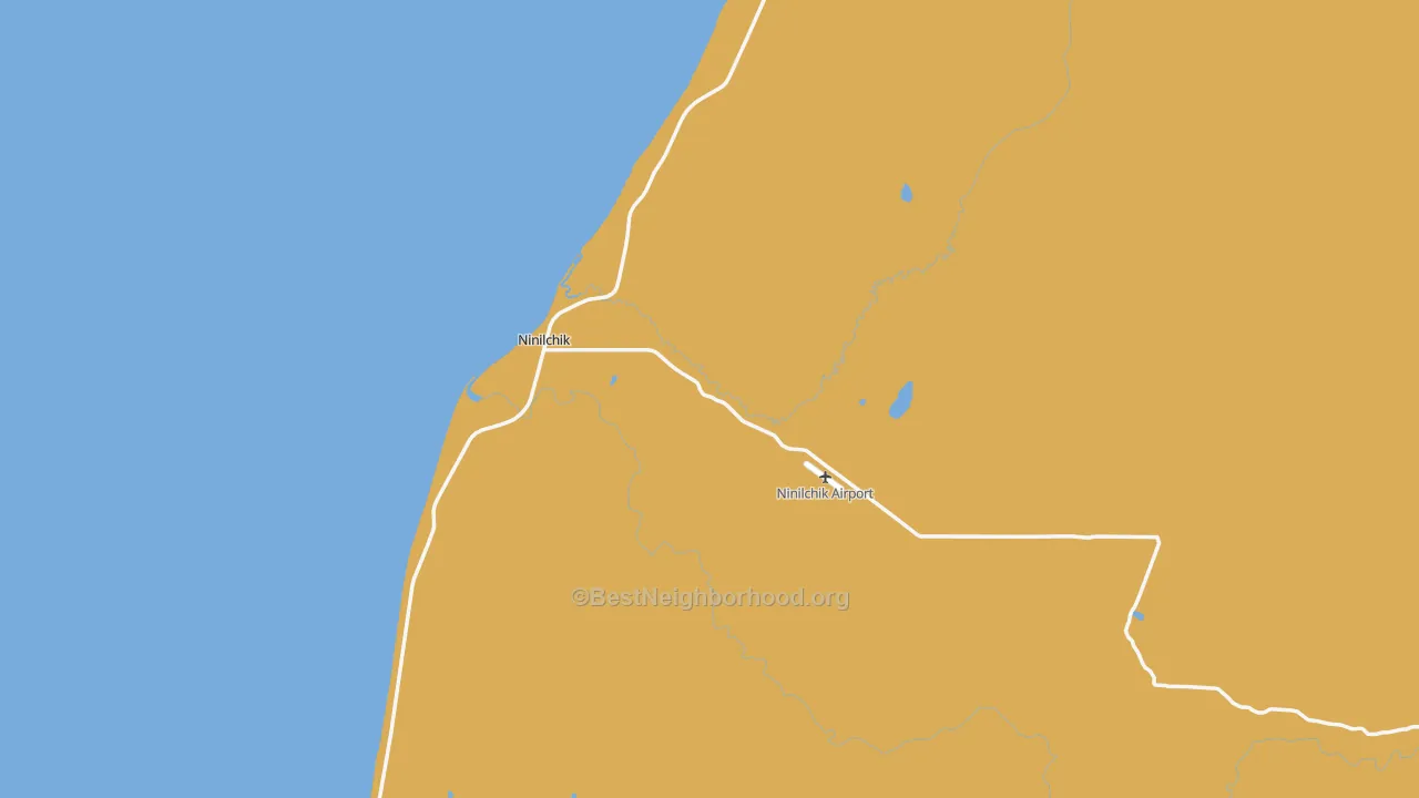 Map of the best neighborhoods in the Ninilchik area, with better matches in green and worse matches in red
