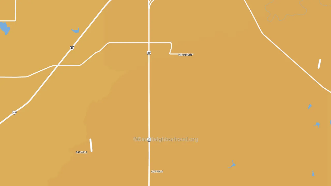 Map of the best neighborhoods in the Ninnekah area, with better matches in green and worse matches in red