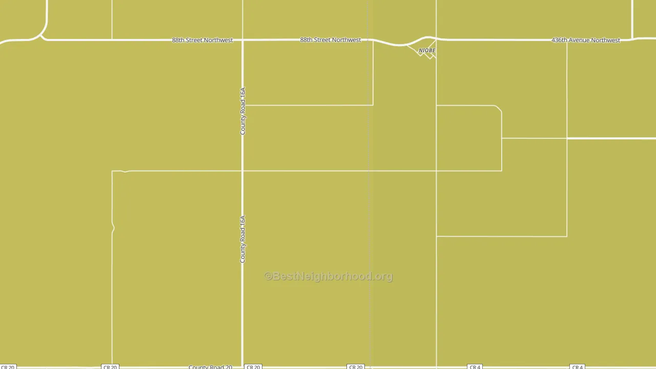 Map of the best neighborhoods in the Niobe area, with better matches in green and worse matches in red
