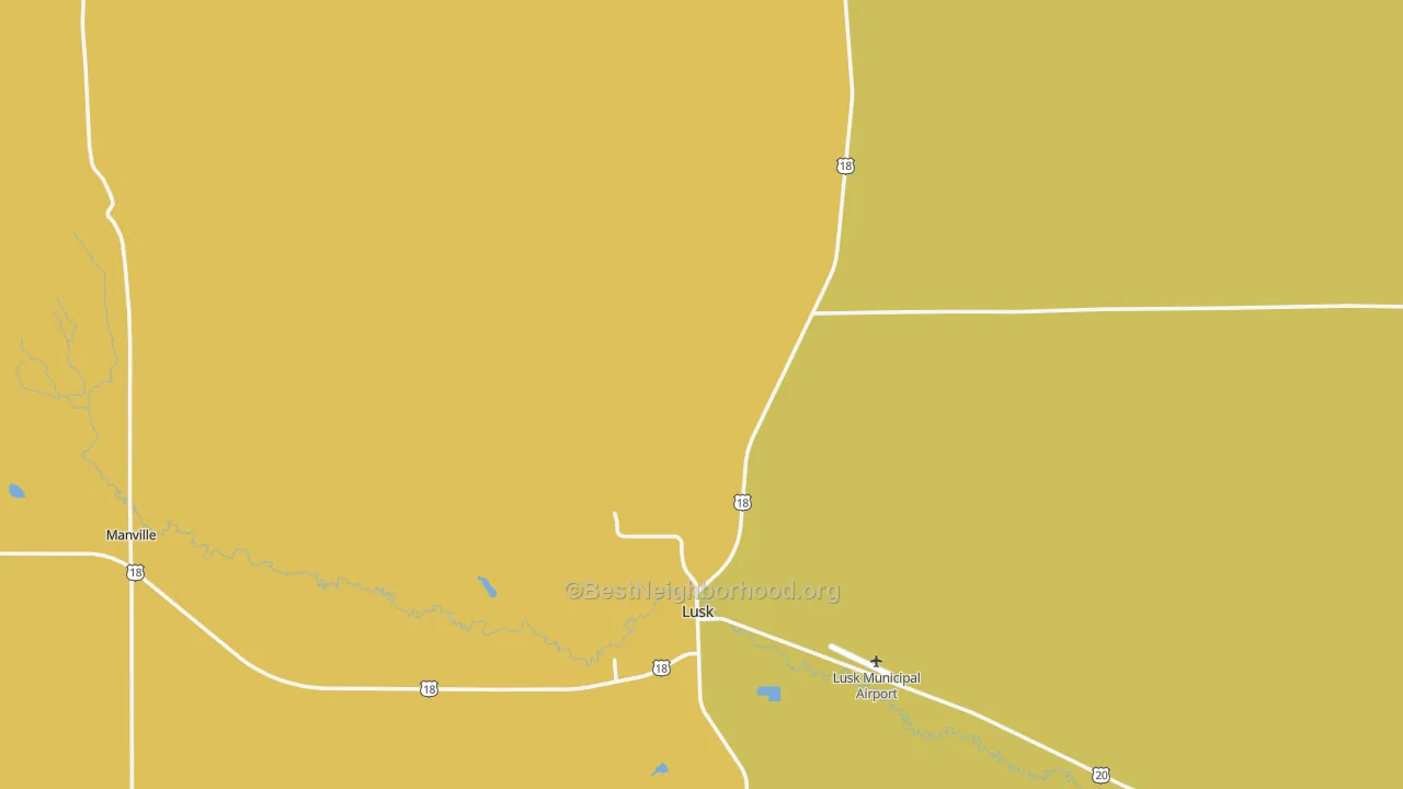 Map of the best neighborhoods in the Niobrara County area, with better matches in green and worse matches in red