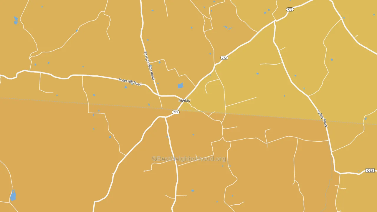 Map of the best neighborhoods in the Nipgen area, with better matches in green and worse matches in red