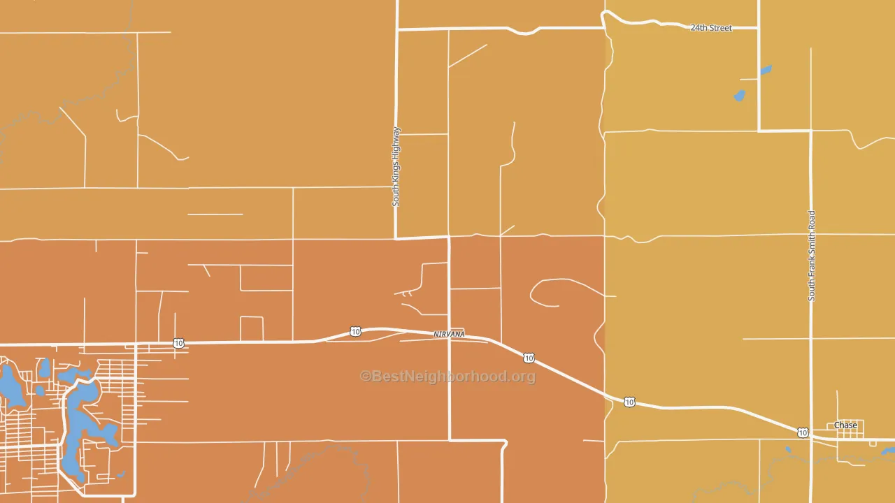 Map of the best neighborhoods in the Nirvana area, with better matches in green and worse matches in red