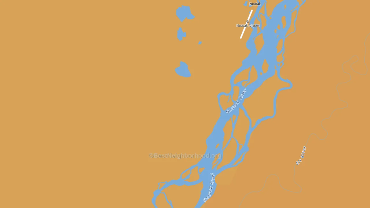 Map of the best neighborhoods in the Noatak area, with better matches in green and worse matches in red