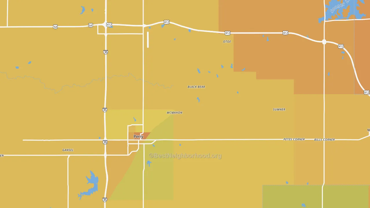 Map of the best neighborhoods in the Noble County area, with better matches in green and worse matches in red