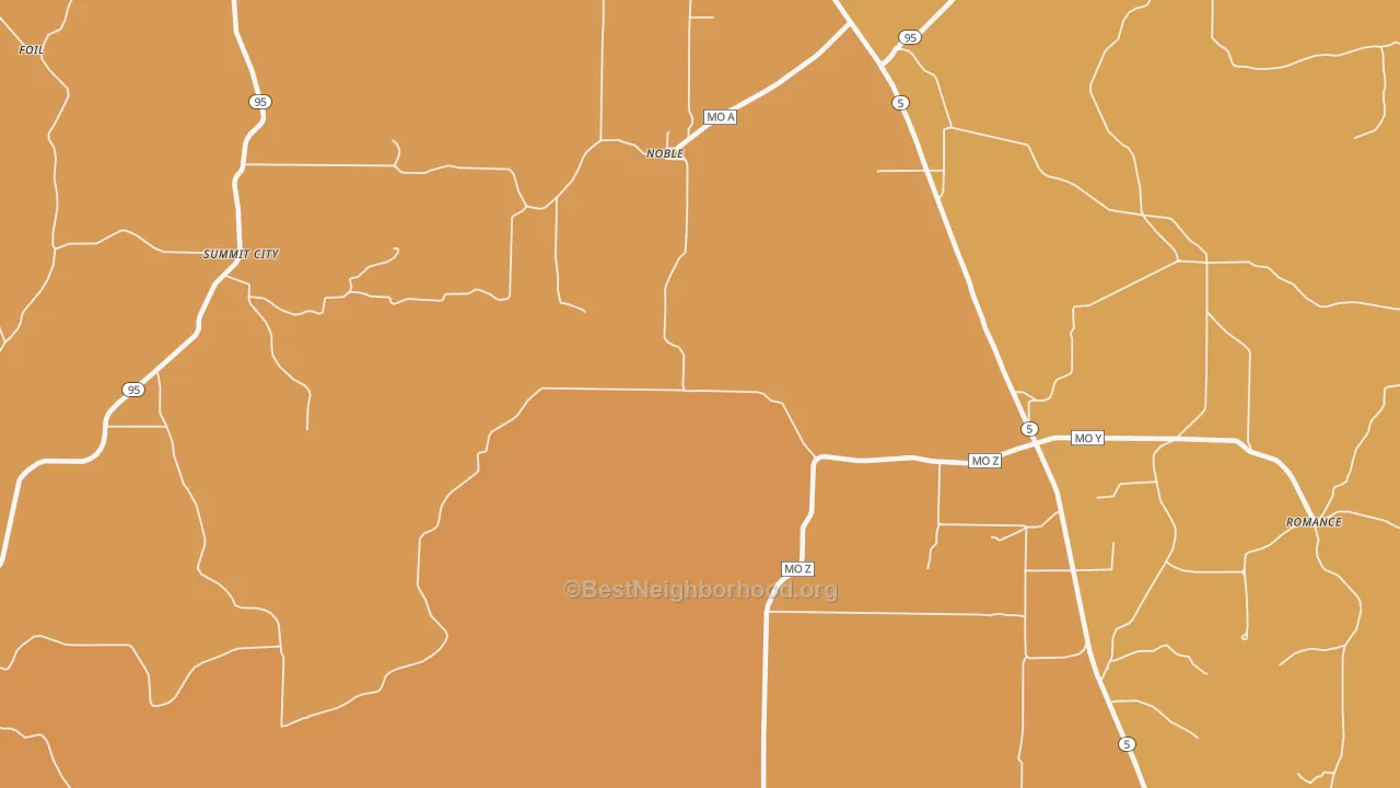 Map of the best neighborhoods in the Noble area, with better matches in green and worse matches in red