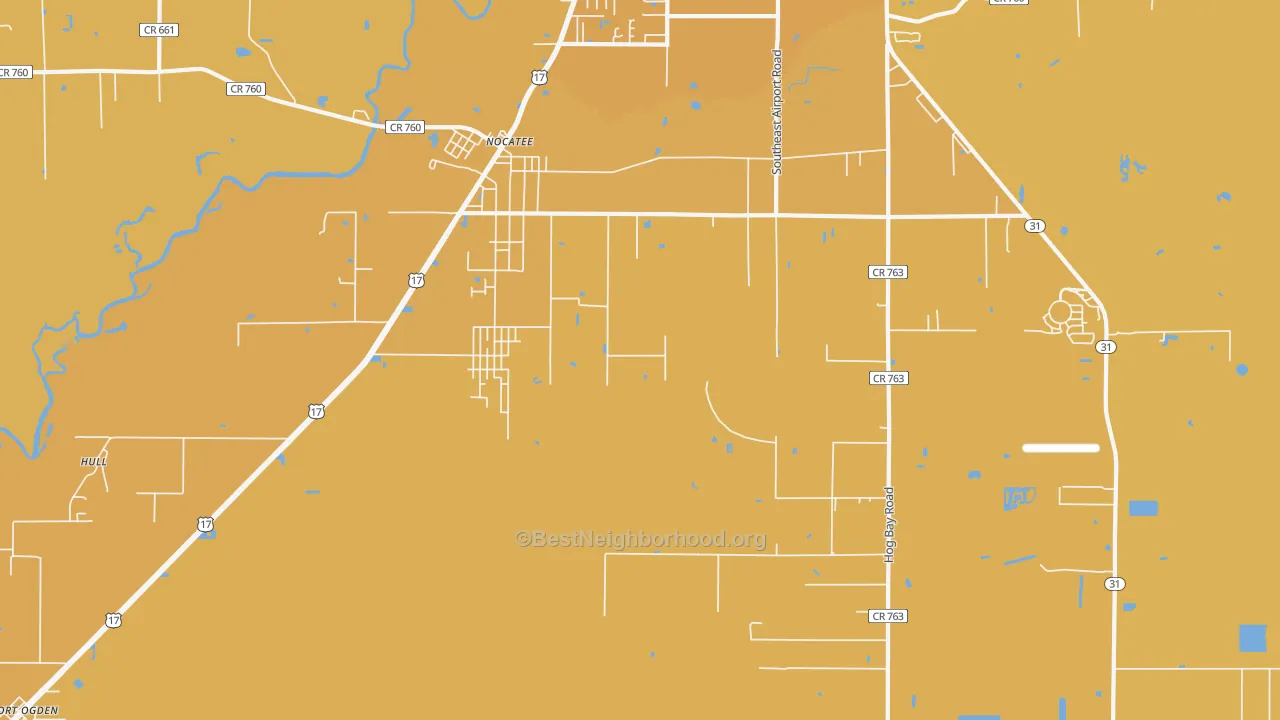 Map of the best neighborhoods in the Nocatee area, with better matches in green and worse matches in red