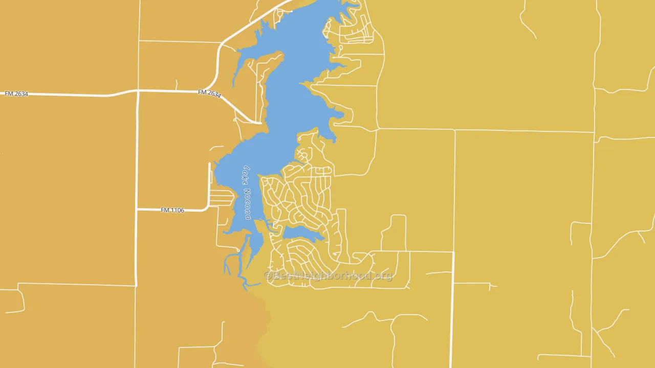 Map of the best neighborhoods in the Nocona Hills area, with better matches in green and worse matches in red
