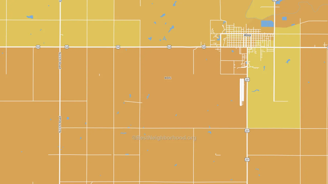 Map of the best neighborhoods in the Noel area, with better matches in green and worse matches in red