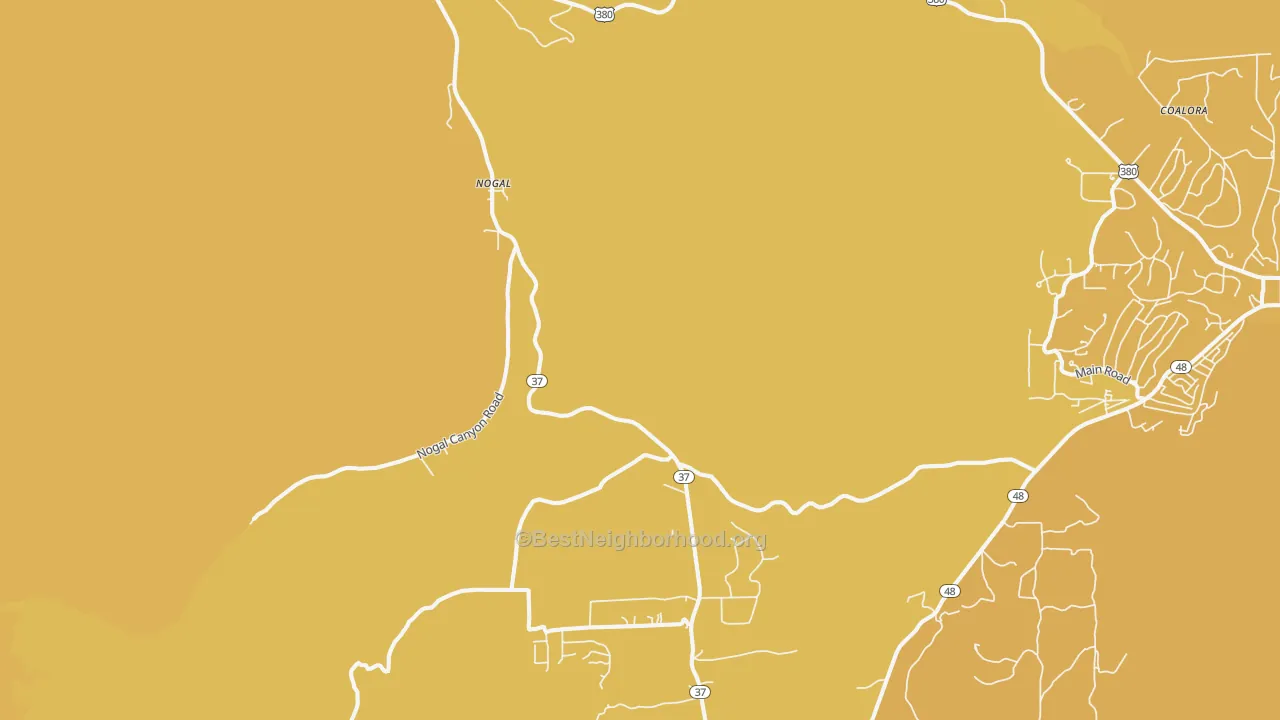 Map of the best neighborhoods in the Nogal area, with better matches in green and worse matches in red