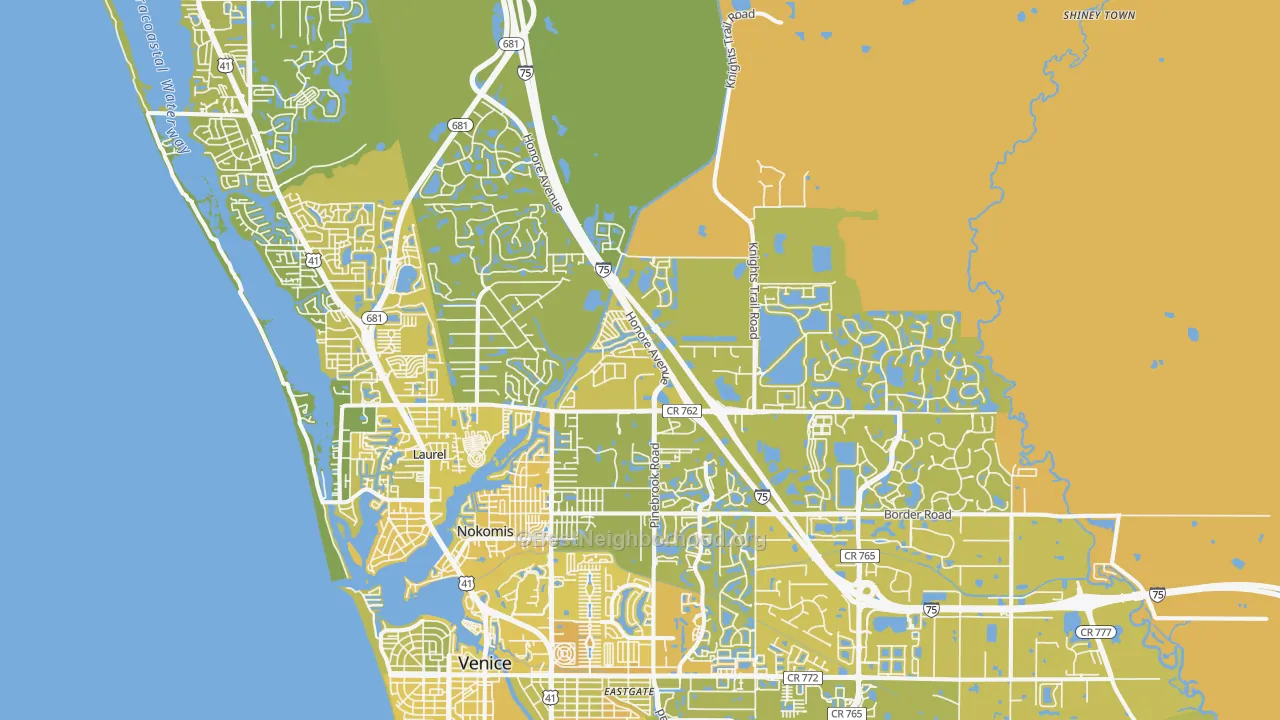 Map of the best neighborhoods in the Nokomis area, with better matches in green and worse matches in red