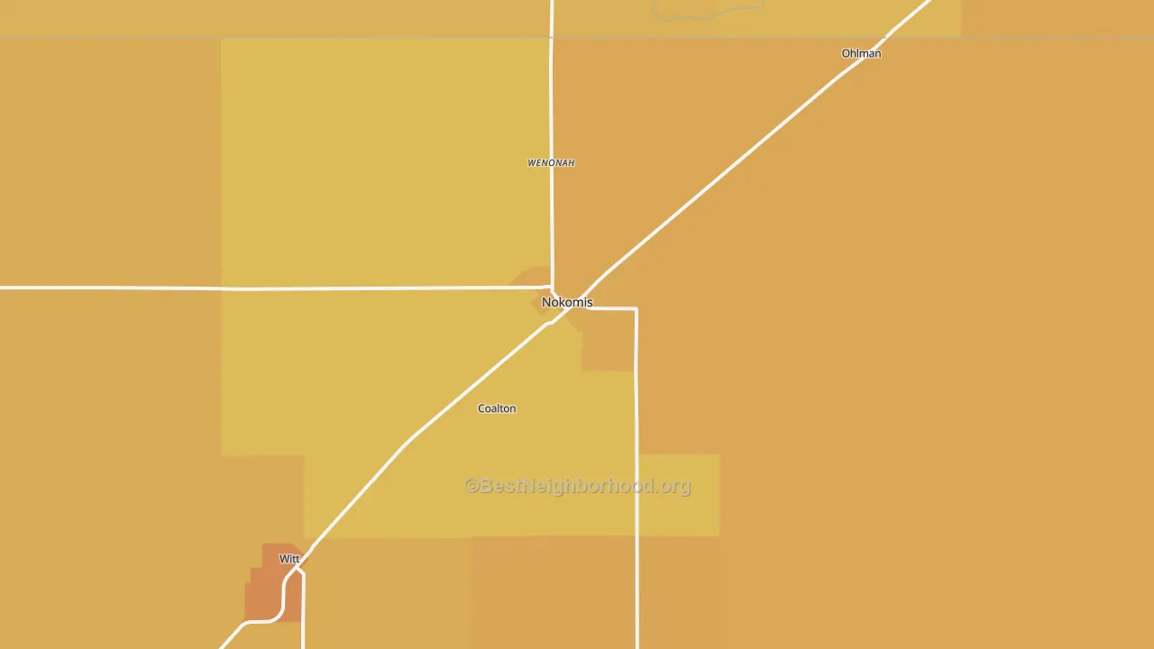 Map of the best neighborhoods in the Nokomis area, with better matches in green and worse matches in red