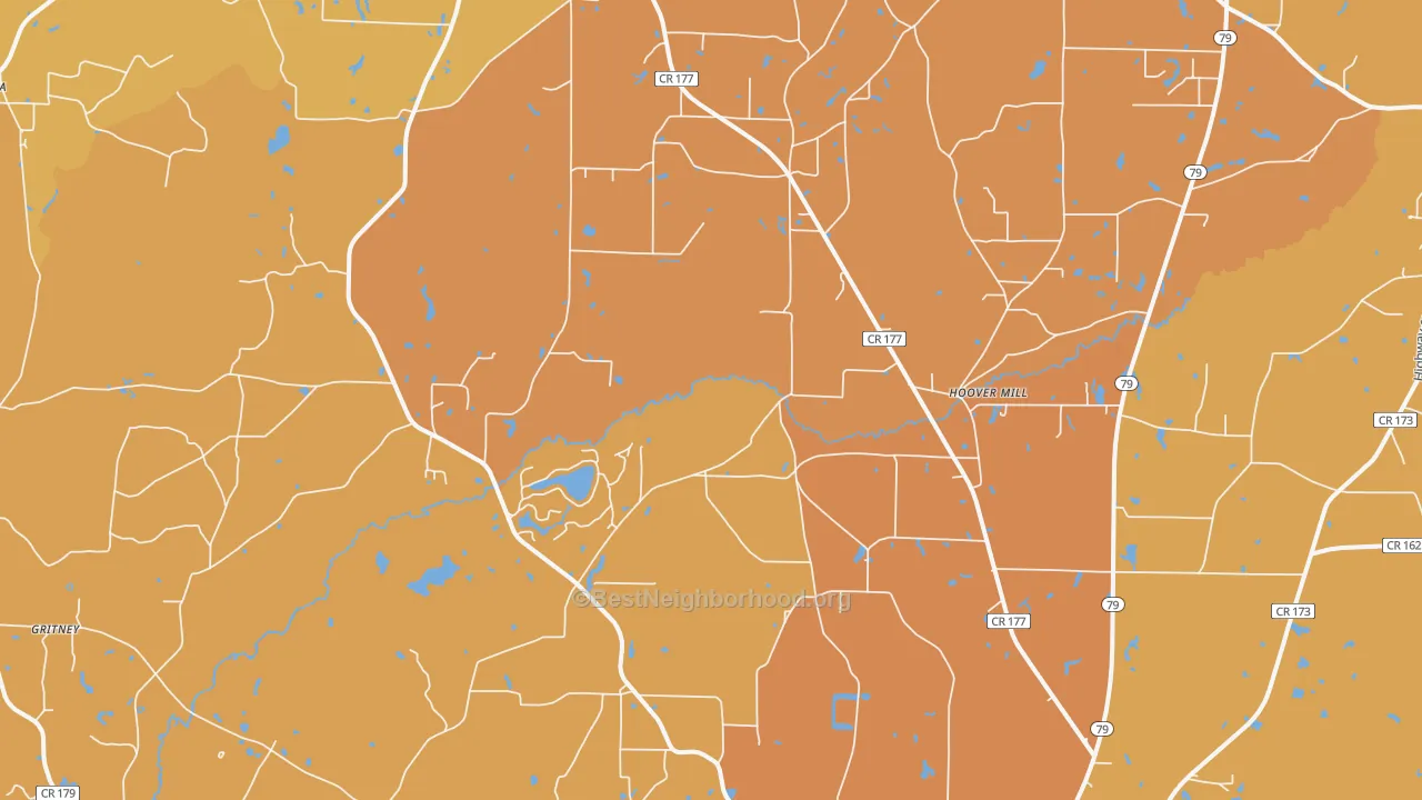 Map of the best neighborhoods in the Noma area, with better matches in green and worse matches in red