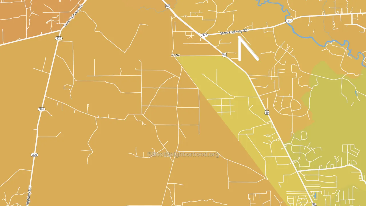 Map of the best neighborhoods in the Nona area, with better matches in green and worse matches in red
