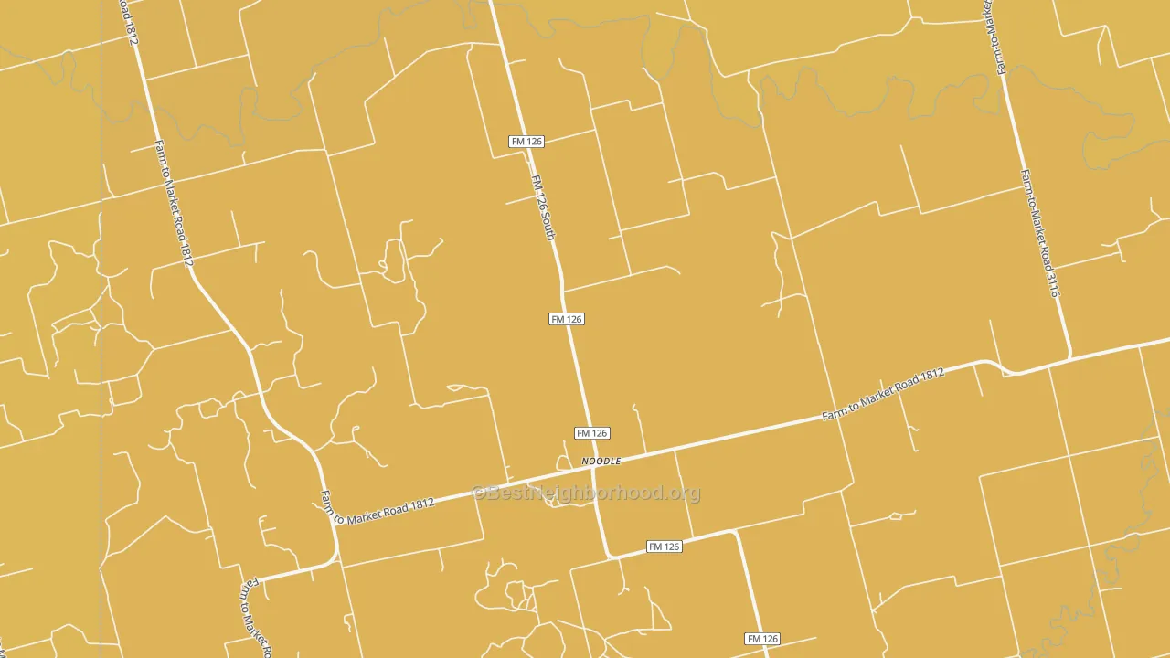 Map of the best neighborhoods in the Noodle area, with better matches in green and worse matches in red