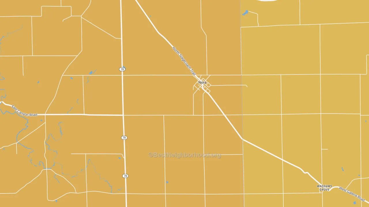 Map of the best neighborhoods in the Nora area, with better matches in green and worse matches in red