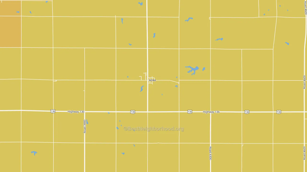 Map of the best neighborhoods in the Nora area, with better matches in green and worse matches in red