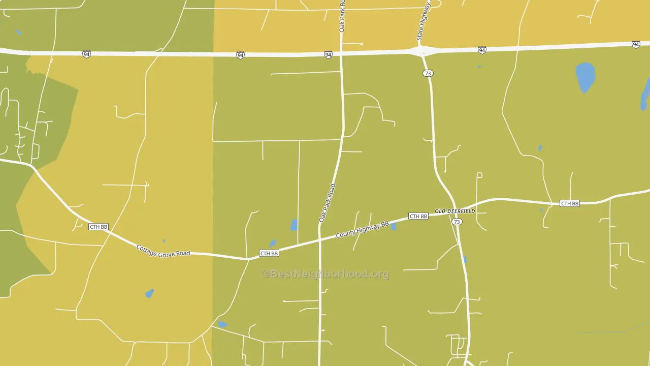 Map of the best neighborhoods in the Nora area, with better matches in green and worse matches in red