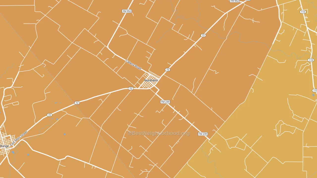 Map of the best neighborhoods in the Nordheim area, with better matches in green and worse matches in red
