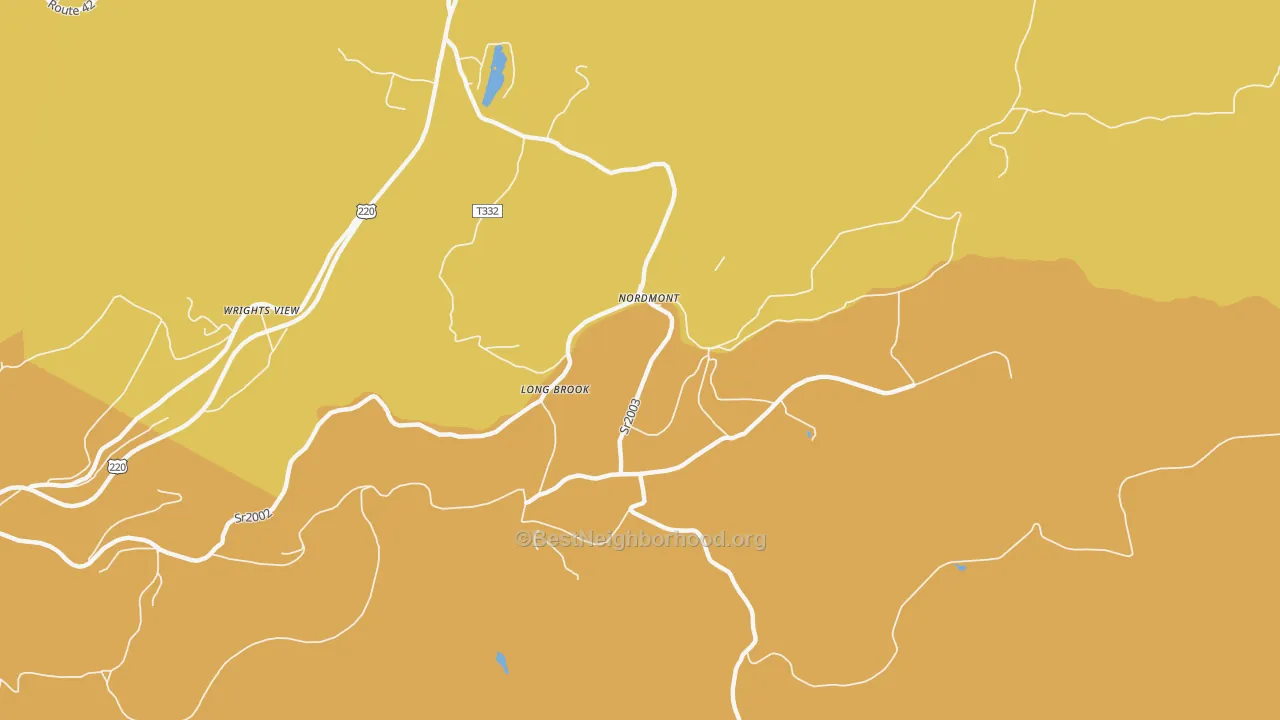 Map of the best neighborhoods in the Nordmont area, with better matches in green and worse matches in red