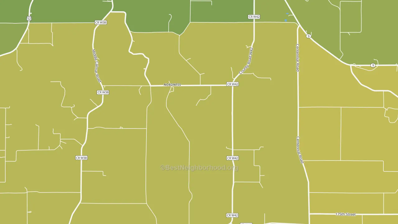 Map of the best neighborhoods in the Nordness area, with better matches in green and worse matches in red