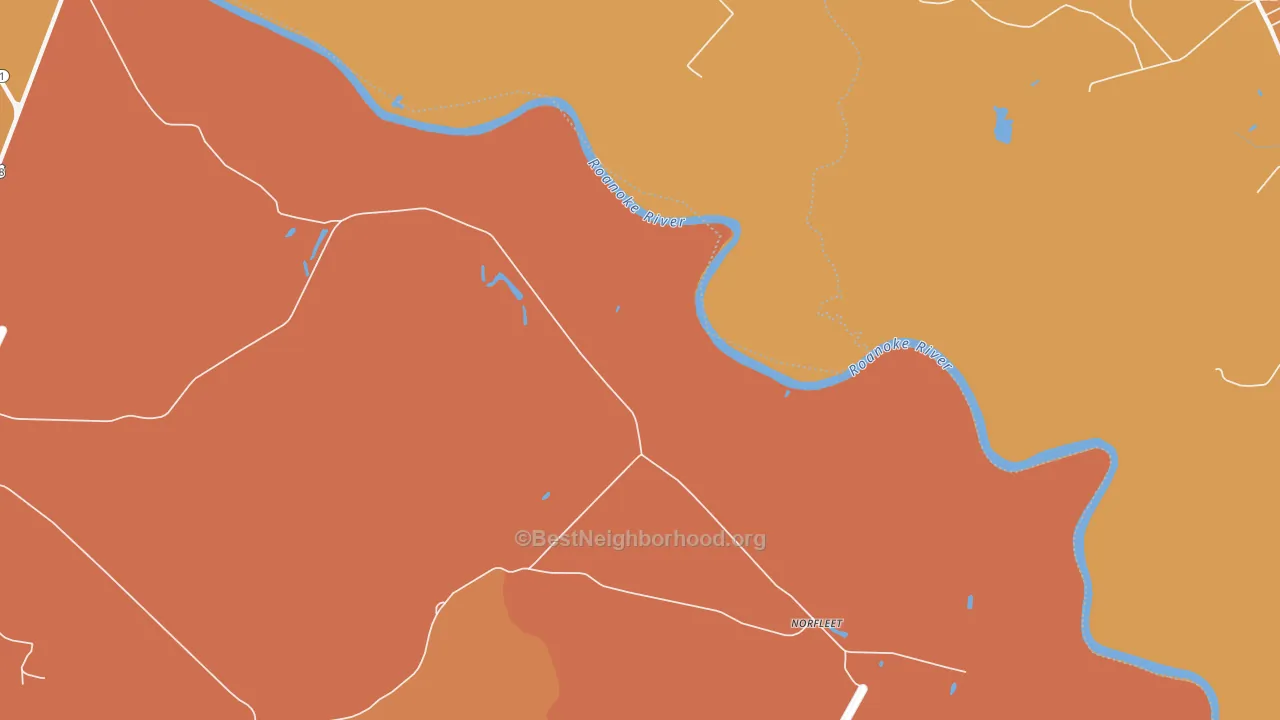 Map of the best neighborhoods in the Norfleet area, with better matches in green and worse matches in red