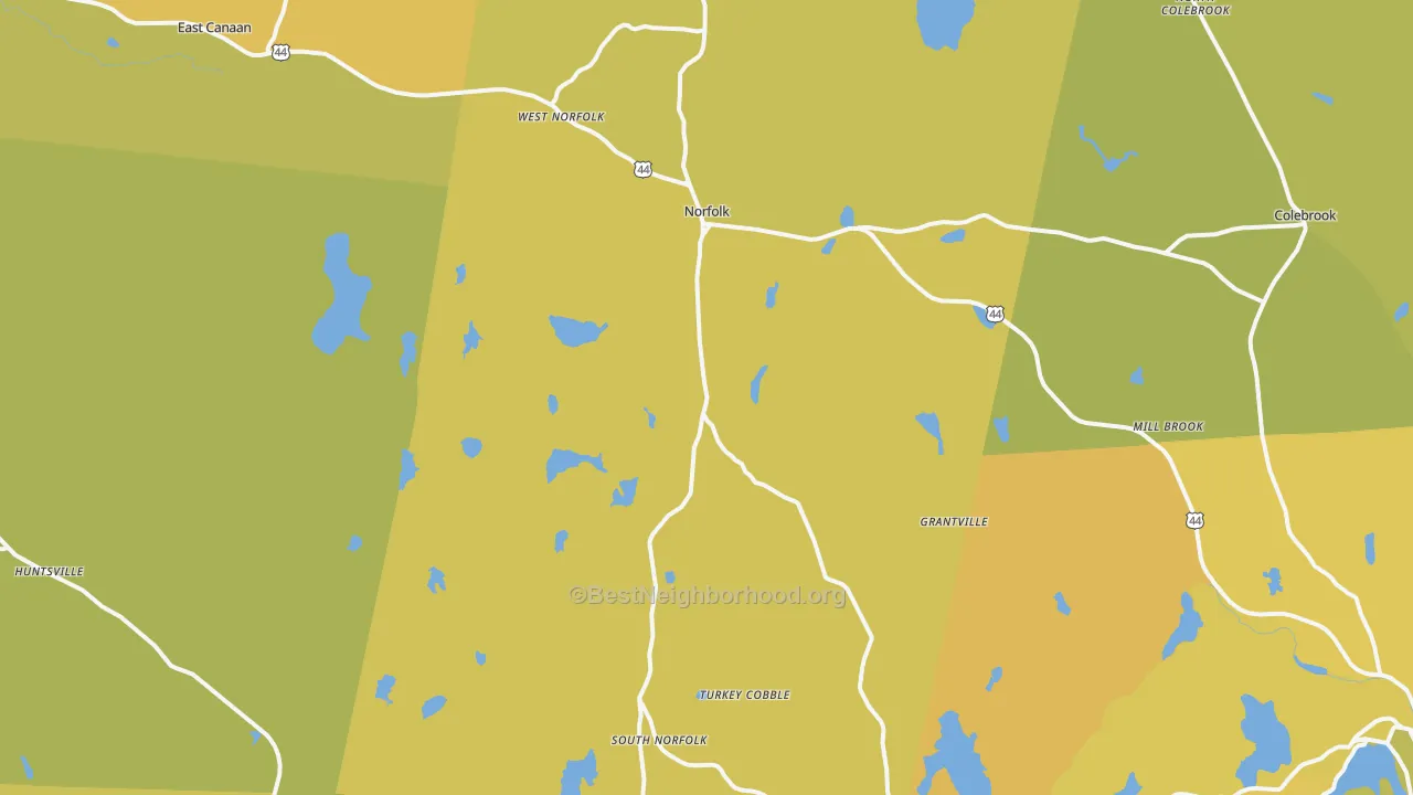 Map of the best neighborhoods in the Norfolk area, with better matches in green and worse matches in red