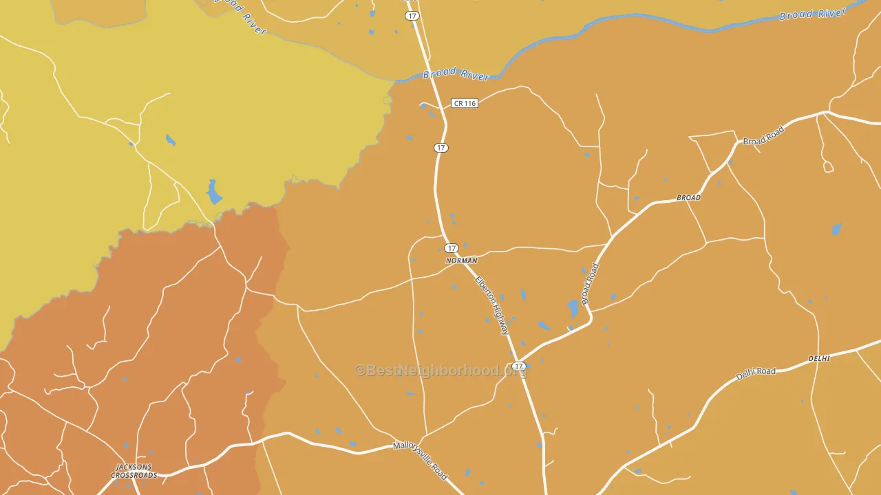 Map of the best neighborhoods in the Norman area, with better matches in green and worse matches in red